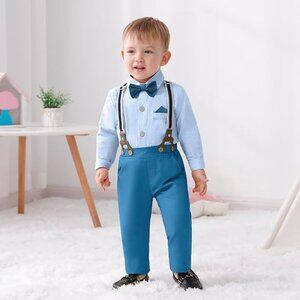 Toddler Boy Outfit Boy Suit Boy Dress Shirt with Bowtie/Suspender Pants Gentlema